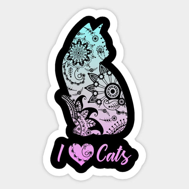 I love Cats Shirt Cat Mommy Mandala pink blue Kitten Girl Sticker by ELFEINHALB